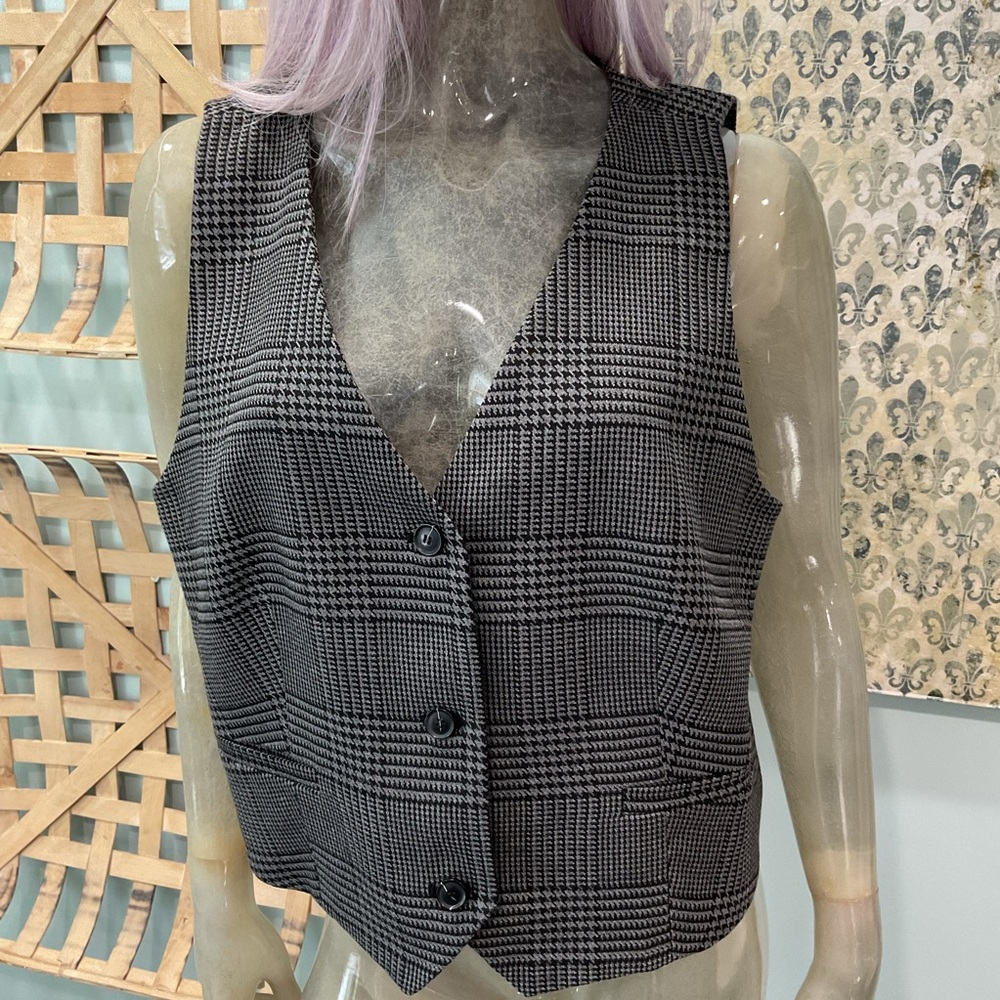 LOFT Black and Gray Houndstooth Vest Size XL